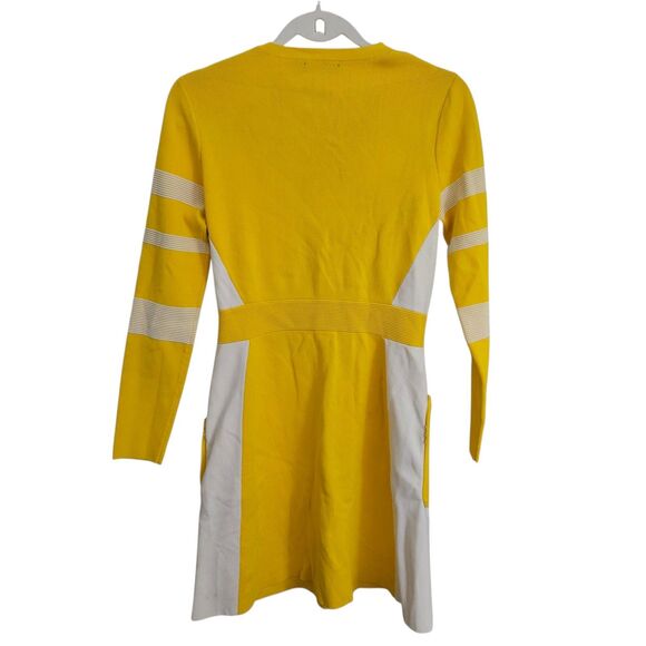 Karen Millen Dress Medium Yellow Sporty Ripple Stitch Colorblock Mini Longsleeve - Picture 6 of 10